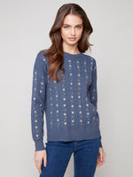 CHARLIE B // 2708R EMBROIDERED SWEATER