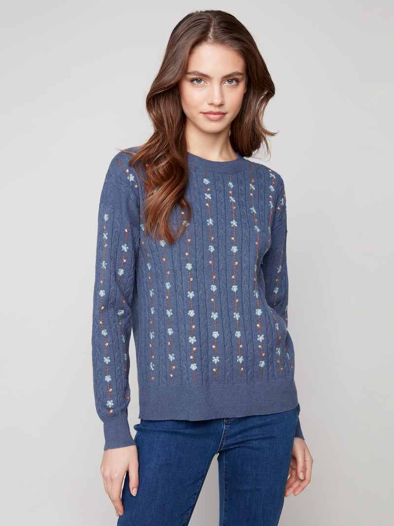 CHARLIE B // 2708R EMBROIDERED SWEATER