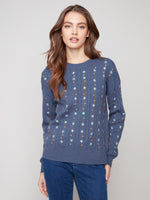 CHARLIE B // 2708R EMBROIDERED SWEATER