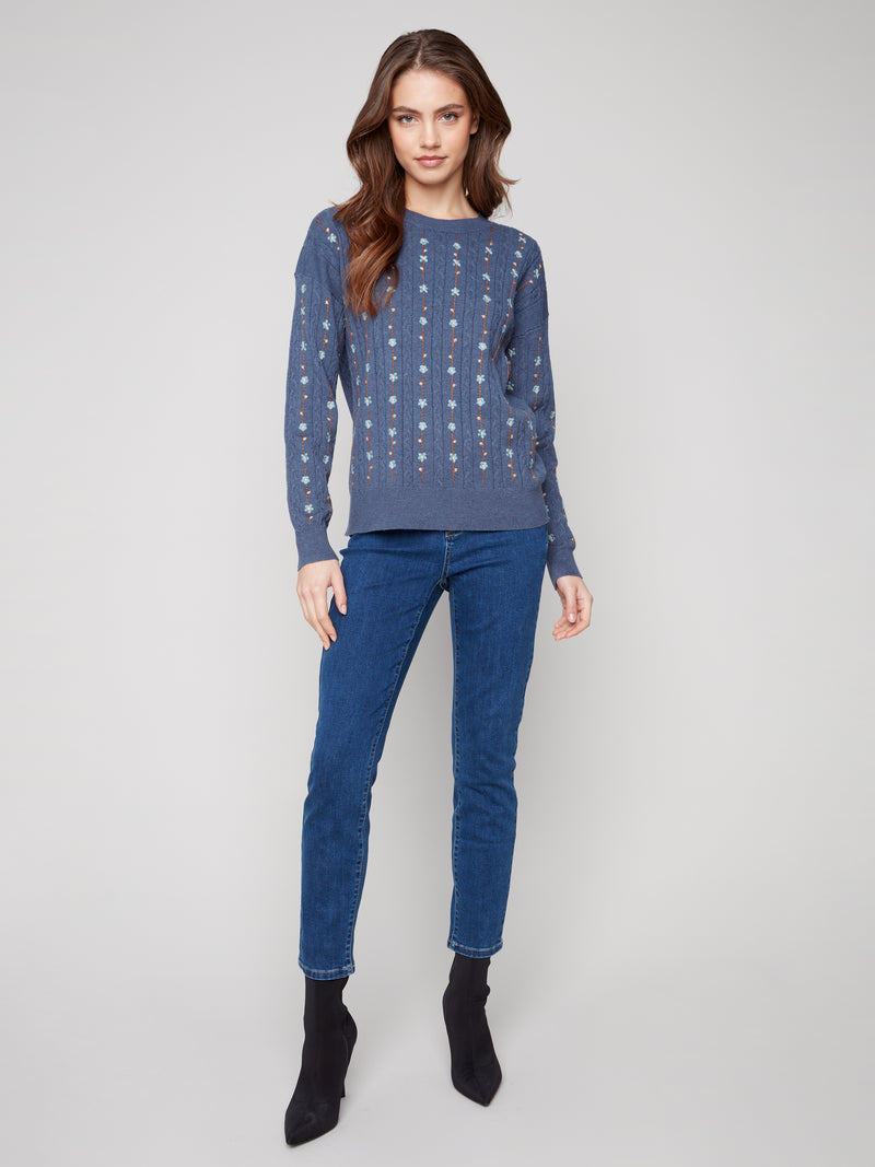CHARLIE B // 2708R EMBROIDERED SWEATER