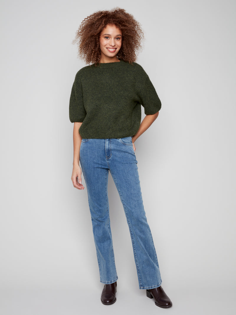 CHARLIE B //  2858 BALLOON SLEEVE SWEATER SPRUCE
