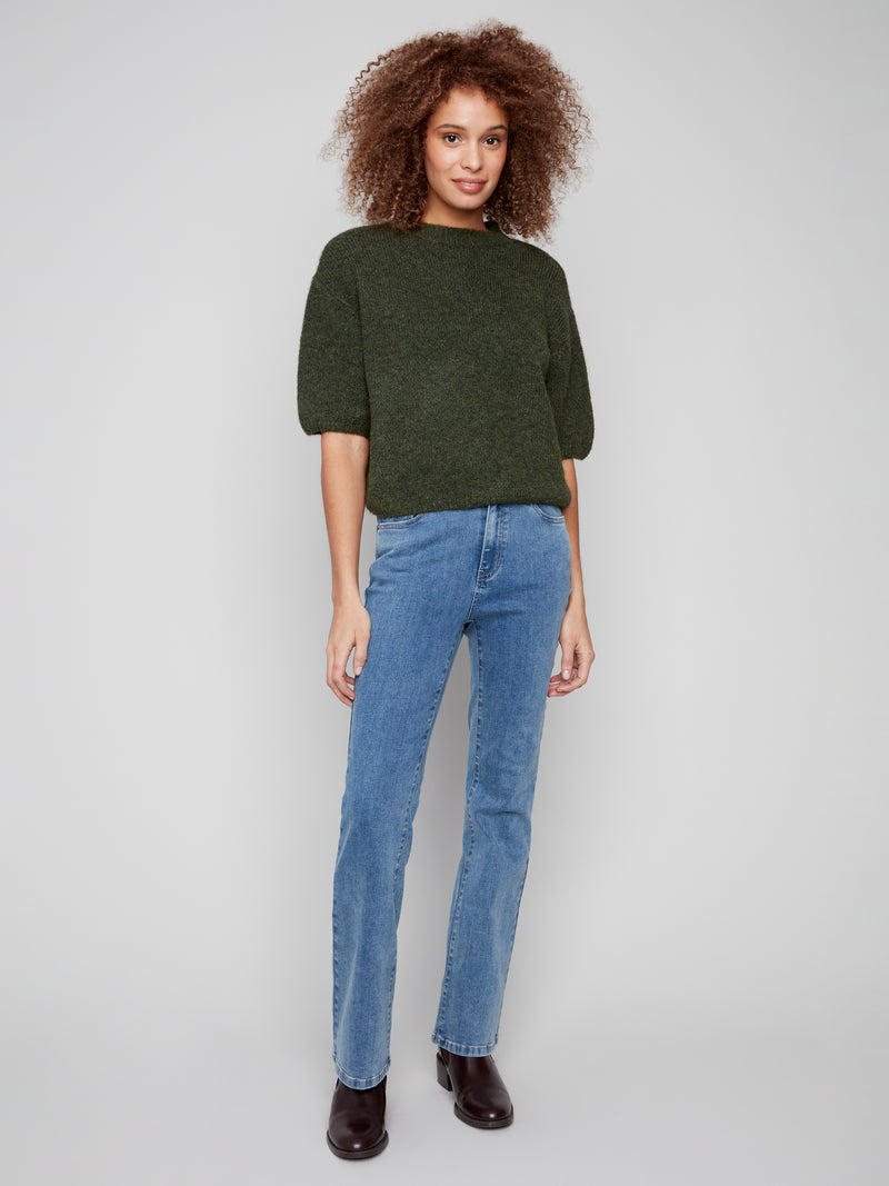 CHARLIE B //  2858 BALLOON SLEEVE SWEATER SPRUCE