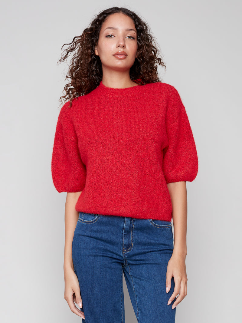 CHARLIE B //  2858 BALLOON SLEEVE SWEATER CRIMSON