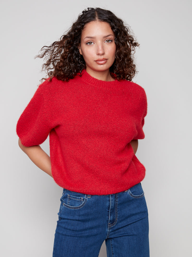 CHARLIE B //  2858 BALLOON SLEEVE SWEATER CRIMSON