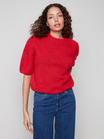 CHARLIE B //  2858 BALLOON SLEEVE SWEATER CRIMSON