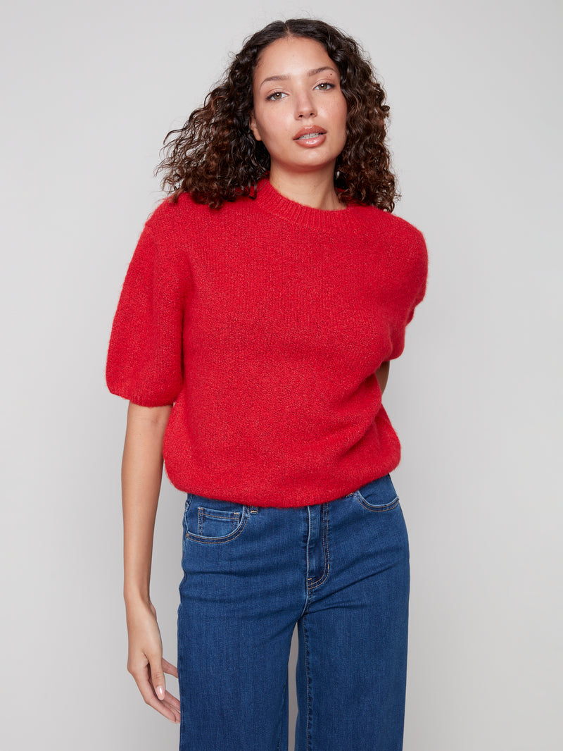 CHARLIE B //  2858 BALLOON SLEEVE SWEATER CRIMSON