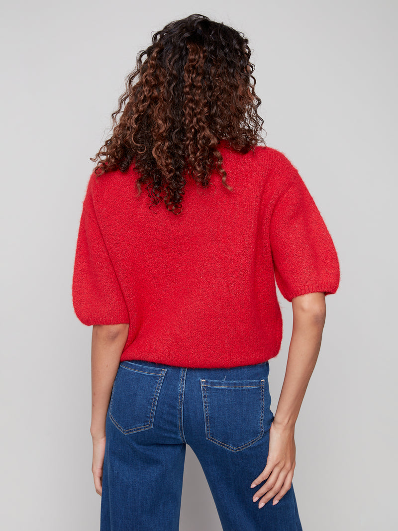 CHARLIE B //  2858 BALLOON SLEEVE SWEATER CRIMSON