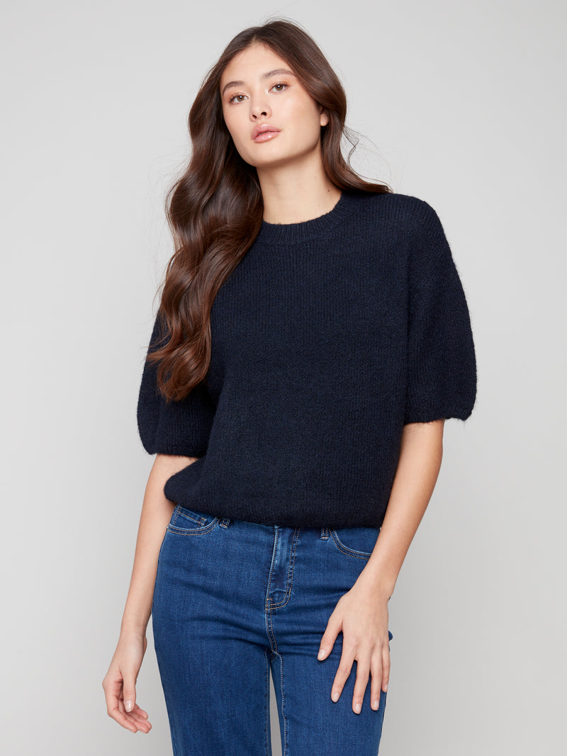 CHARLIE B //  2858 BALLOON SLEEVE SWEATER MOONLIGHT