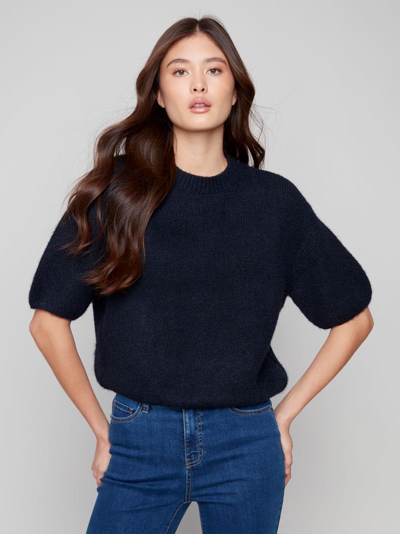 CHARLIE B //  2858 BALLOON SLEEVE SWEATER MOONLIGHT