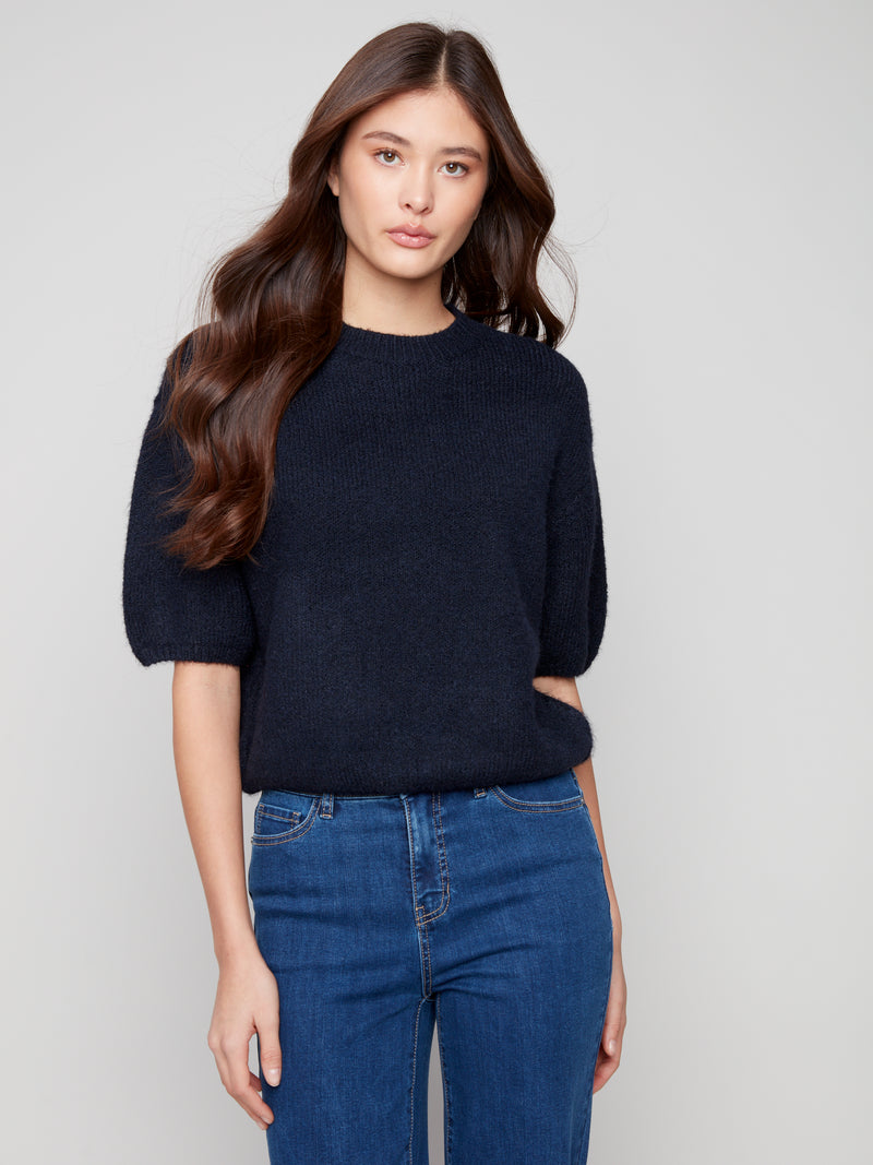 CHARLIE B //  2858 BALLOON SLEEVE SWEATER MOONLIGHT