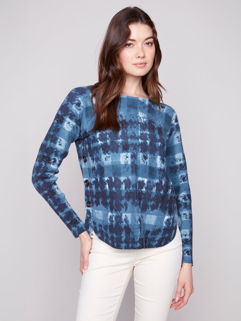 CHARLIE B // 2871P BOAT NECK SWEATER WITH BUTTON DETAILS SHADOW