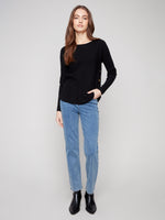 CHARLIE B // 2871 BOAT NECK SWEATER WITH BUTTON DETAILS BLACK