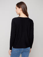CHARLIE B // 2871 BOAT NECK SWEATER WITH BUTTON DETAILS BLACK