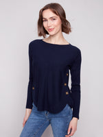 CHARLIE B // 2871 BOAT NECK SWEATER WITH BUTTON DETAILS NAVY