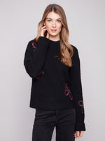 CHARLIE B // 2876 MOCK NECK SWEATER WITH EMBROIDERY