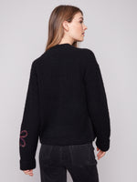 CHARLIE B // 2876 MOCK NECK SWEATER WITH EMBROIDERY