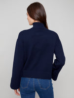 CHARLIE B // 2889 MOCK NECK SWEATER WITH ZIPPER NAVY