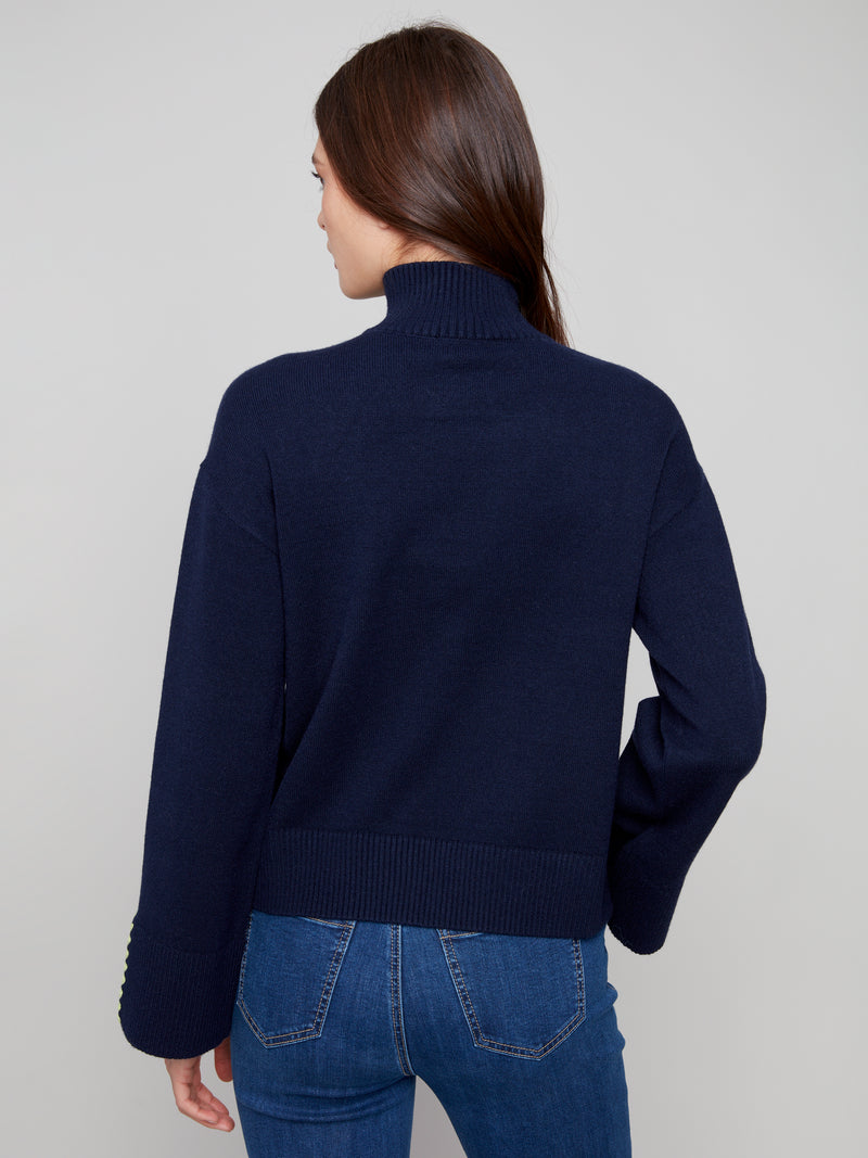 CHARLIE B // 2889 MOCK NECK SWEATER WITH ZIPPER NAVY