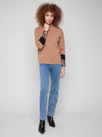 CHARLIE B // 2895 FUNNEL NECK SWEATER WITH COLOUR BLOCKING AT SLEEVES