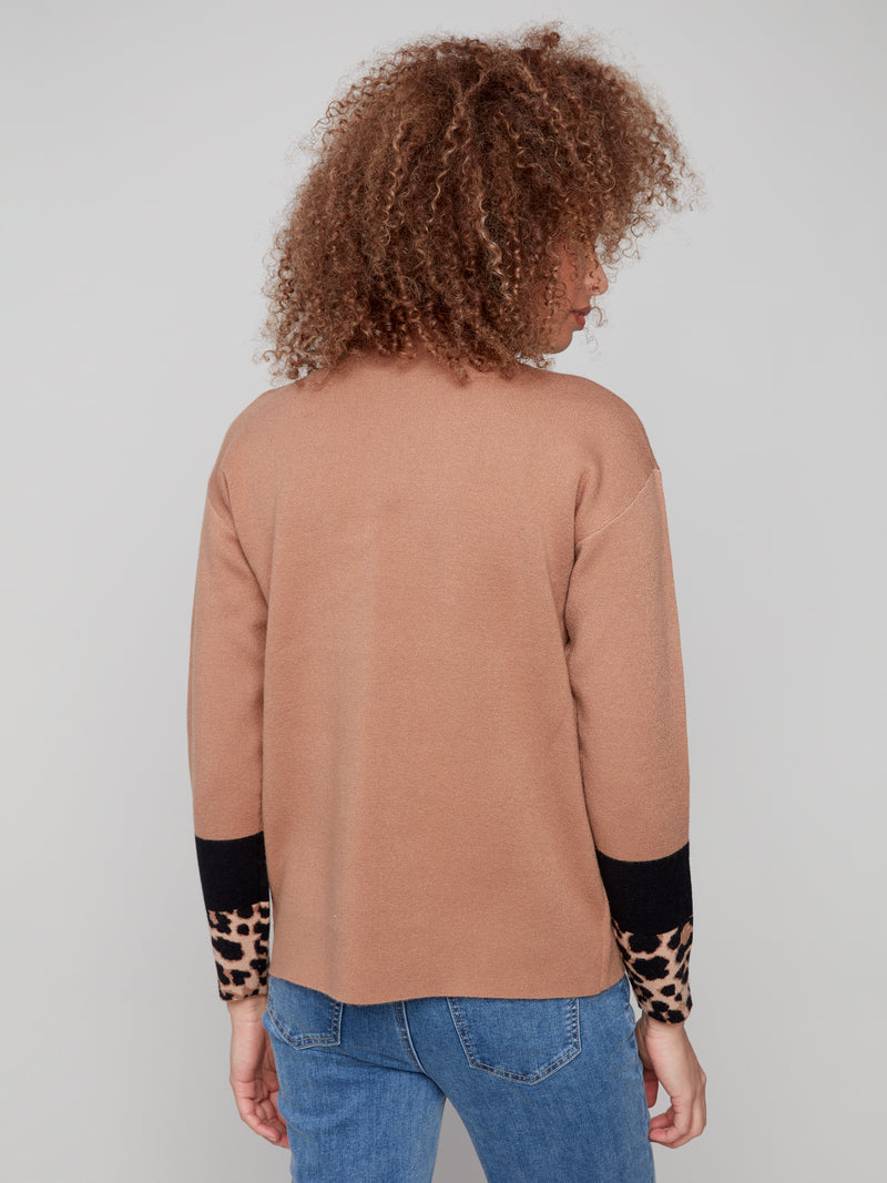 CHARLIE B // 2895 FUNNEL NECK SWEATER WITH COLOUR BLOCKING AT SLEEVES