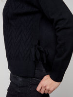 CHARLIE B // 2903 COWL NECK SWEATER WITH SIDE SPLIT BLACK