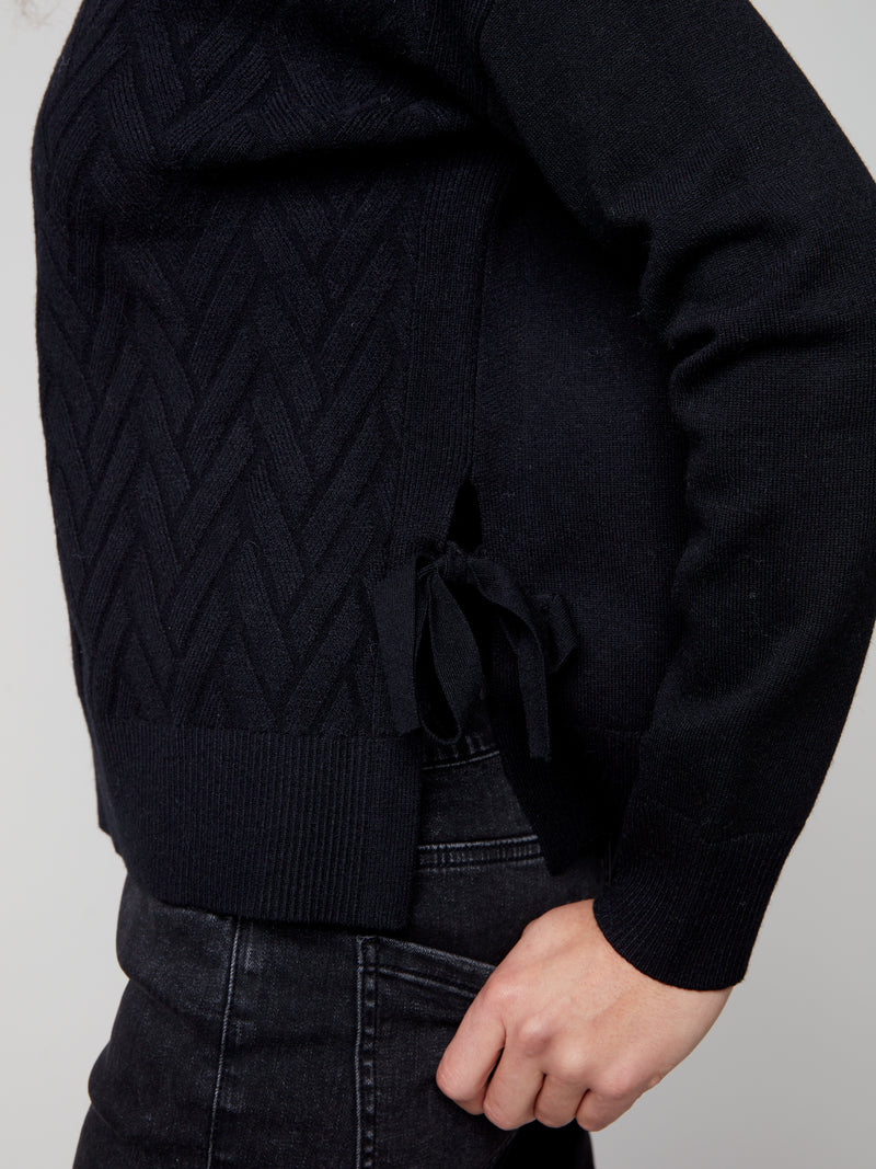 CHARLIE B // 2903 COWL NECK SWEATER WITH SIDE SPLIT BLACK