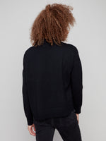 CHARLIE B // 2903 COWL NECK SWEATER WITH SIDE SPLIT BLACK