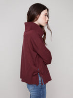 CHARLIE B // 2903 COWL NECK SWEATER WITH SIDE SPLIT CABERNET