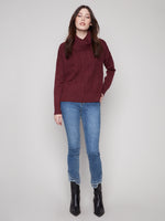 CHARLIE B // 2903 COWL NECK SWEATER WITH SIDE SPLIT CABERNET