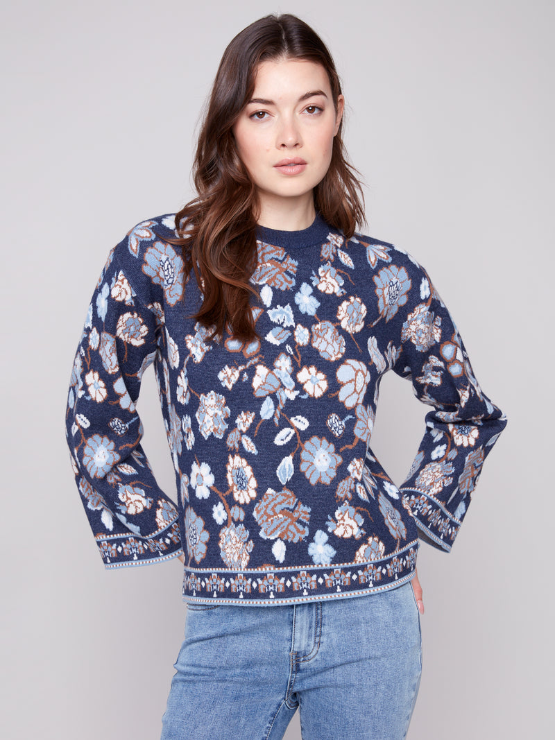 CHARLIE B // 2905 JAQUARD SWEATER WITH CREW NECK