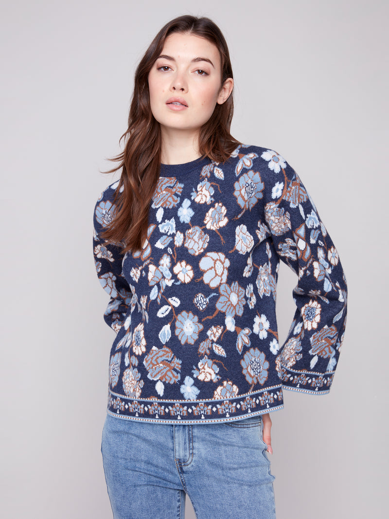 CHARLIE B // 2905 JAQUARD SWEATER WITH CREW NECK