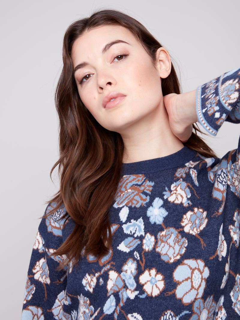 CHARLIE B // 2905 JAQUARD SWEATER WITH CREW NECK