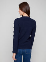 CHARLIE B // 2919 CREW NECK SWEATER WITH BUTTON DETAILS NAVY
