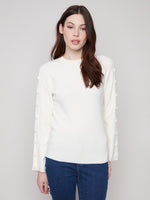 CHARLIE B // 2919 CREW NECK SWEATER WITH BUTTON DETAILS ECRU