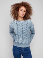 CHARLIE B // 2920 REVERSIBLE CREW NECK SWEATER WITH FANCY STITCH