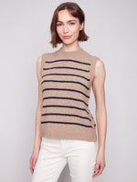 CHARLIE B // 2927 SLEEVELESS SWEATER WITH SNAP DETAILS TRUFFLE