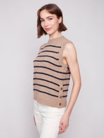 CHARLIE B // 2927 SLEEVELESS SWEATER WITH SNAP DETAILS TRUFFLE