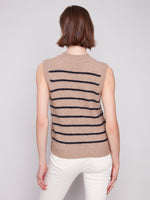 CHARLIE B // 2927 SLEEVELESS SWEATER WITH SNAP DETAILS TRUFFLE