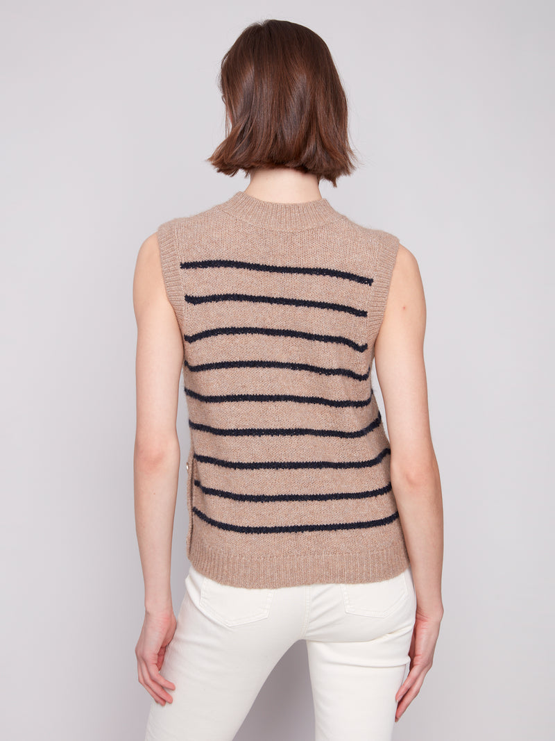 CHARLIE B // 2927 SLEEVELESS SWEATER WITH SNAP DETAILS TRUFFLE