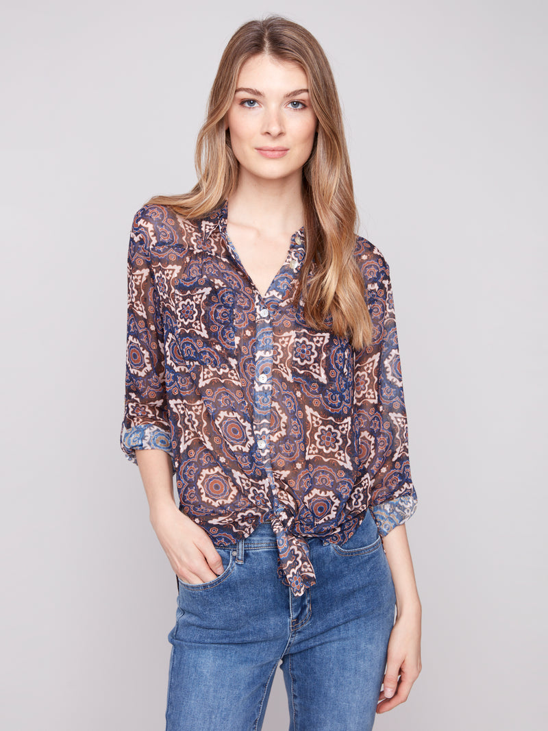 CHARLIE B // 4308PR PRINTED BLOUSE MEDALLION
