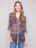 CHARLIE B // 4308PR PRINTED BLOUSE MEDALLION
