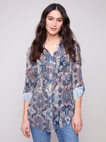 CHARLIE B // 4308PR PRINTED BLOUSE WITH TIE FRONT JOLLY