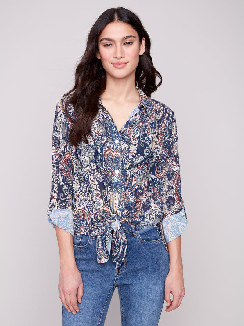 CHARLIE B // 4308PR PRINTED BLOUSE WITH TIE FRONT JOLLY