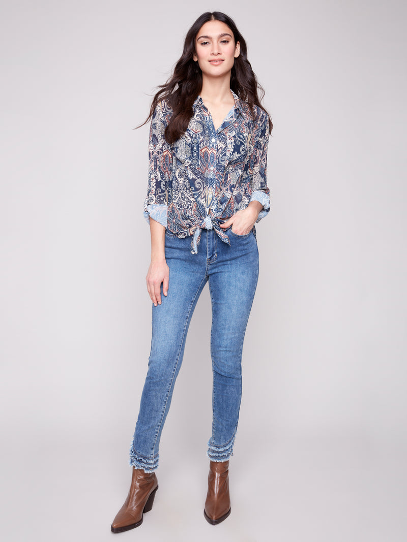CHARLIE B // 4308PR PRINTED BLOUSE WITH TIE FRONT JOLLY