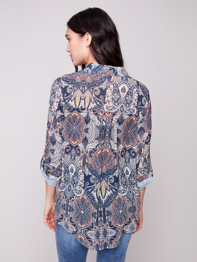 CHARLIE B // 4308PR PRINTED BLOUSE WITH TIE FRONT JOLLY
