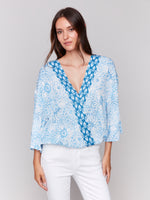 CHARLIE B // C4466P PRINTED OVERLAP BLOUSE