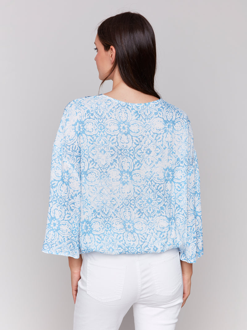 CHARLIE B // C4466P PRINTED OVERLAP BLOUSE