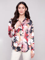 CHARLIE B // 4489D PRINTED SATIN BLOUSE