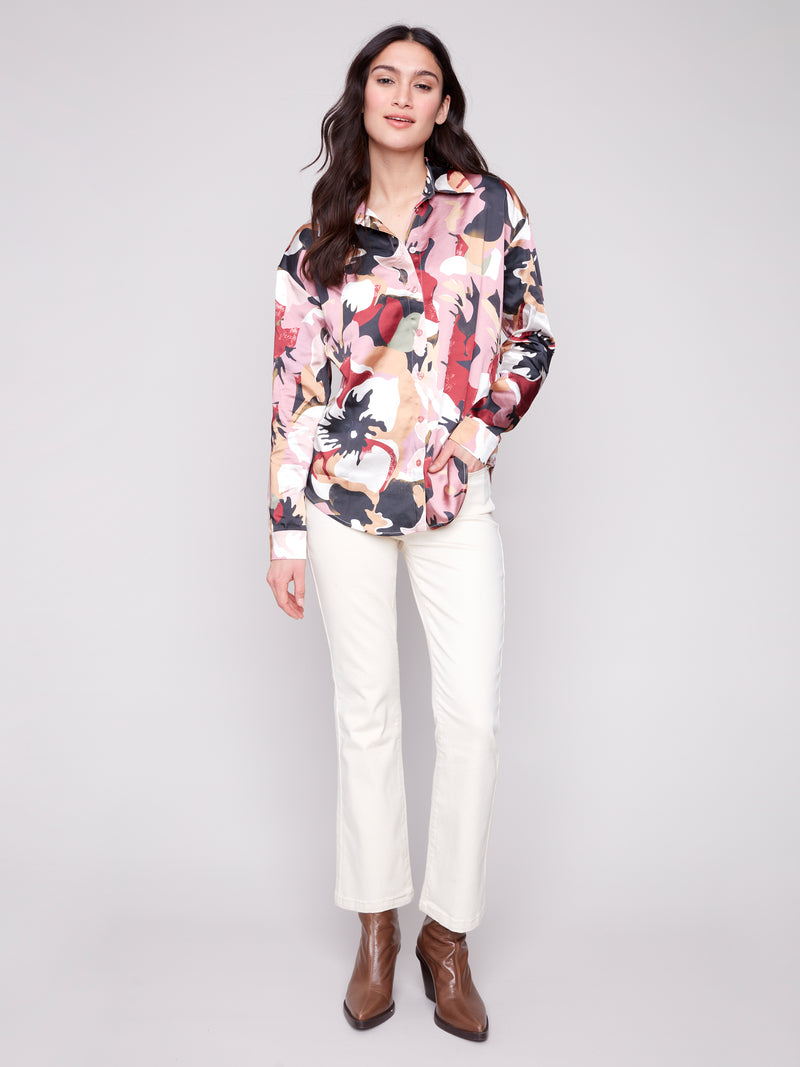 CHARLIE B // 4489D PRINTED SATIN BLOUSE