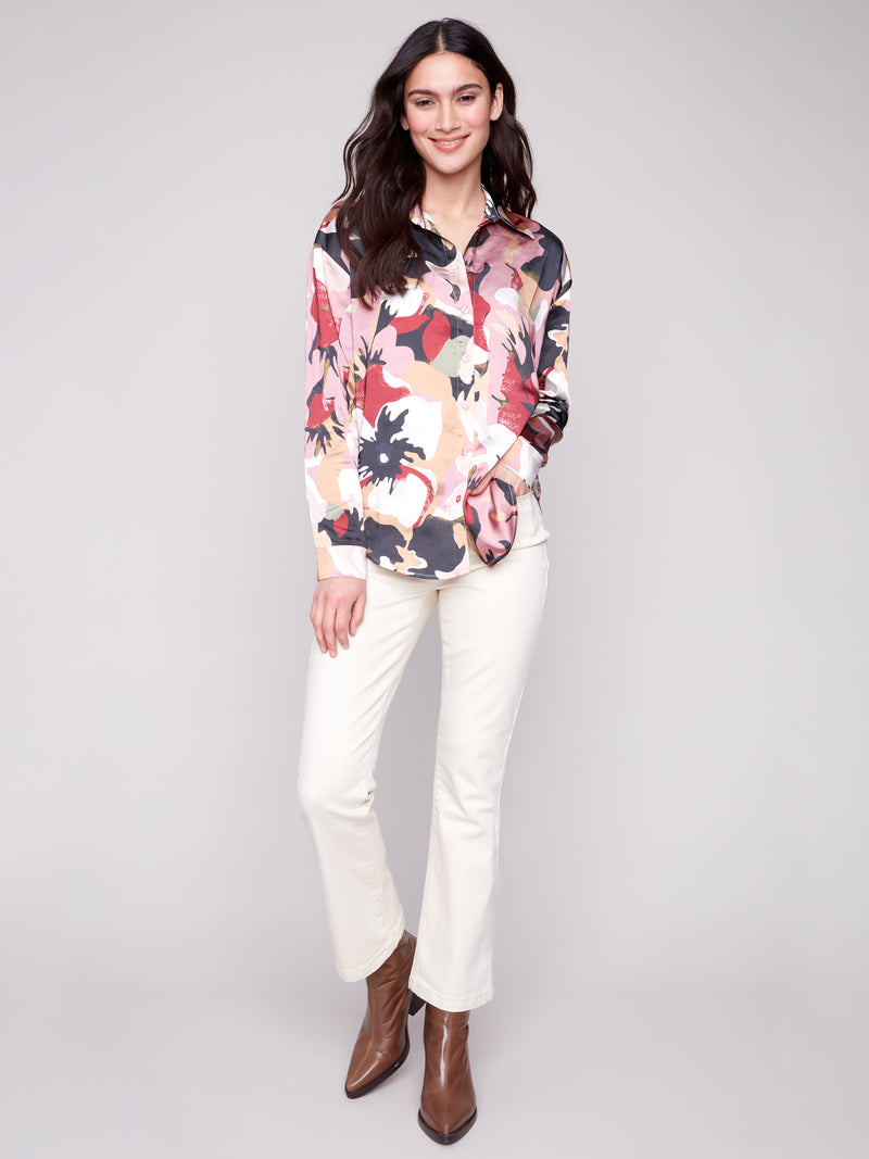 CHARLIE B // 4489D PRINTED SATIN BLOUSE